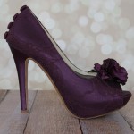 Aubergine Purple Wedding Shoes High Heel Lace Flowers Buttons Custom Design
