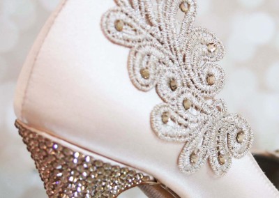 Blush Wedding Shoes High Heel Peeptoe Crystal Heel Glitter Sole Lace Applique Custom Design Ellie Wren