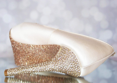 Blush Wedding Shoes High Heel Peeptoe Crystal Heel Glitter Sole Lace Applique Custom Design Ellie Wren