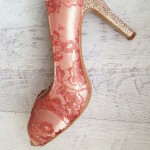 Blush Wedding Shoes Rose Lace Overlay Rose Gold Crystal Covered Heel Custom Design