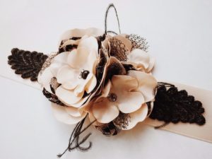 Blush and Black Flower Bridal Sash Wedding Sash Feathers and Lace Accents