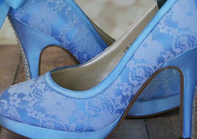 Blue Wedding Shoes Lace Overlay Bow and Crystal Heel