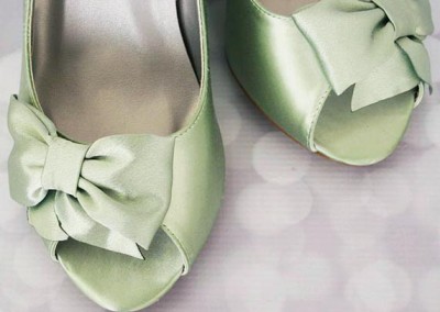 Clover Green Wedding Shoes Wedges Peeptoes Matching Bow Silver Buttons Ellie Wren Custom Design