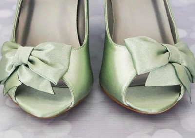 Clover Green Wedding Shoes Wedges Peeptoes Matching Bow Silver Buttons Ellie Wren Custom Design