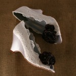 Ivory Wedding Shoes Wedges Ivory Scalloped Lace Overlay Brown Flowers Fall Wedding