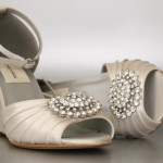 Ivory Wedge Wedding Shoes with Silver Crystal Oval Brooch