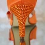 Orange Wedding Shoes with Orange Crystal Heel and Orange and Champagne Bow Custom Design