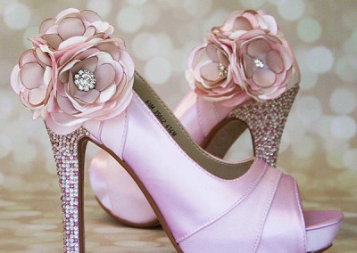 Paradise Pink Wedding Shoes High Heel Peeptoe Silver Pink Crystal Heel Pink and Ivory Flower Ankle Custom Design