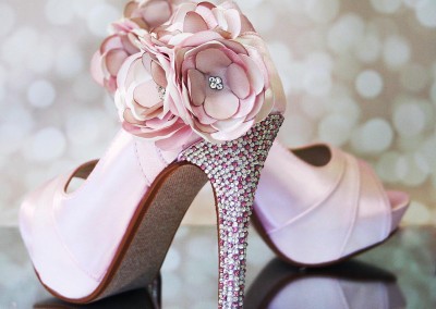 Paradise Pink Wedding Shoes High Heel Peeptoe Silver Pink Crystal Heel Pink and Ivory Flower Ankle Custom Design