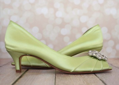 Spring Green Wedding Shoes Kitten Heel Peep Toe Rhinestone Brooch