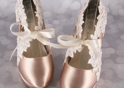 Champagne Wedding Shoes Ivory Lace Overlay Sash Closed Toe High Heel Custom Design Your Own Wedding Shoes
