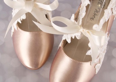 Champagne Wedding Shoes Ivory Lace Overlay Sash Closed Toe High Heel Custom Design Your Own Wedding Shoes