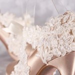 Champagne Wedding Shoes Ivory Lace Overlay Sash Closed Toe High Heel Custom Design Your Own Wedding Shoes