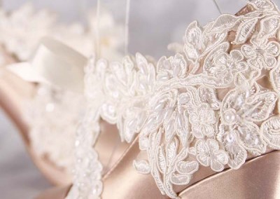 Champagne Wedding Shoes Ivory Lace Overlay Sash Closed Toe High Heel Custom Design Your Own Wedding Shoes