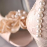 Champange Wedding Shoes Lace Wedding Wedges with Pearl Buttons and Handmade Flowers