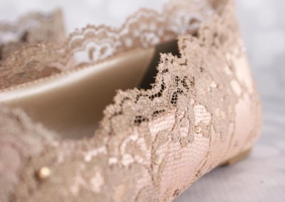 Blush Wedding Shoes Ballet Flash Gold Lace Overlay Crystal Accents