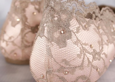 Blush Wedding Shoes Ballet Flash Gold Lace Overlay Crystal Accents