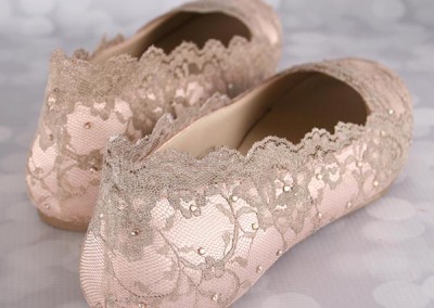 Blush Wedding Shoes Ballet Flash Gold Lace Overlay Crystal Accents