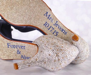 Navy Blue Wedding Shoes Silver Gold Crystal Heels Leaf Applique Toe Glitter Sole Save the Date