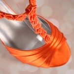 Orange Wedding Shoes with Rosette T-Strap Wedding Sandals