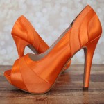 Orange Wedding Shoes Platform Peeptoe Satin Chiffon