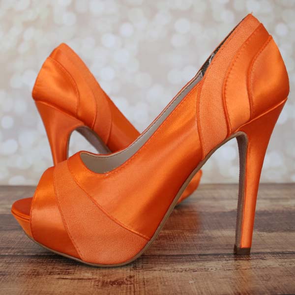 Orange Wedding Shoes Platform Peeptoe Satin Chiffon