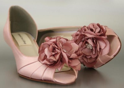 Antique Pink Wedding Shoes Kitten Heel Peep Toe Flowers on Toe
