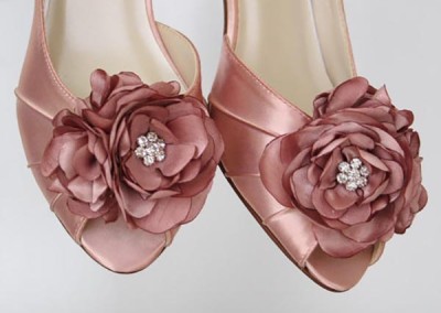 Antique Pink Wedding Shoes Kitten Heel Peep Toe Flowers on Toe