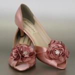 Antique Pink Wedding Shoes Kitten Heel Peep Toe Flowers on Toe