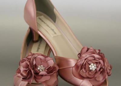 Antique Pink Wedding Shoes Kitten Heel Peep Toe Flowers on Toe