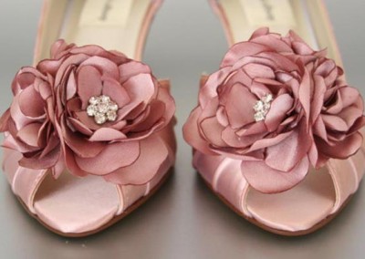 Antique Pink Wedding Shoes Kitten Heel Peep Toe Flowers on Toe