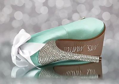 Aqua Blue Wedding Shoes Platform Peep Toe Bridal Heels Crystal Heel Crystal Applique White Bow Bling Wedding Shoes