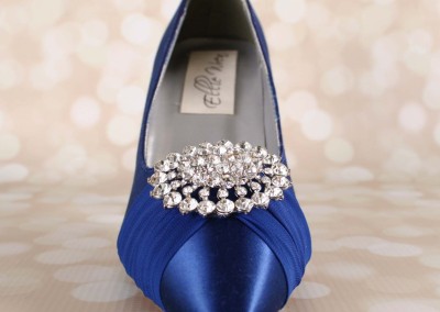 Blue Wedding Shoes Closed Toe Bridal Heels Chiffon Sash and Crystal Brooch