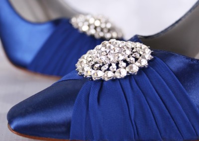 Blue Wedding Shoes Closed Toe Bridal Heels Chiffon Sash and Crystal Brooch
