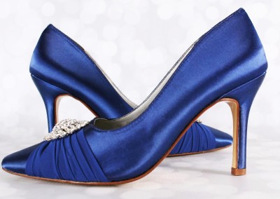Blue Wedding Shoes Closed Toe Bridal Heels Chiffon Sash and Crystal Brooch