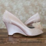 Blush Wedding Shoes Wedge Lace Heel Lace Toe Chiffon Flowers Design Your Own Wedding Shoes