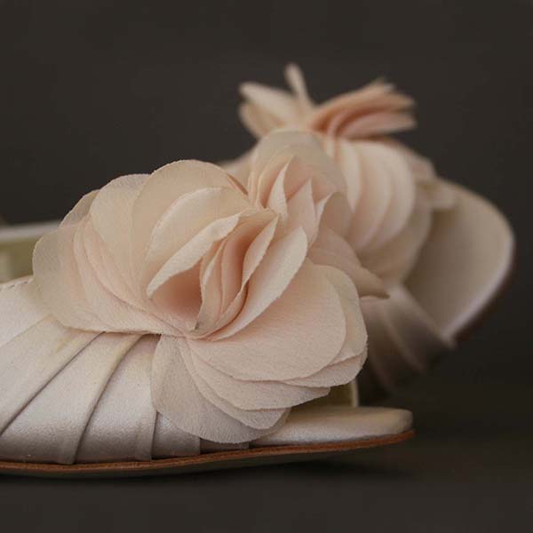 Blush Wedding Shoes with a Handmade Chiffon Layered Flower on the Toe