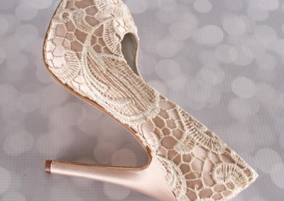 Blush Wedding Shoes Platform Peep Toe Bridal Heels Dark Ivory Lace Overlay