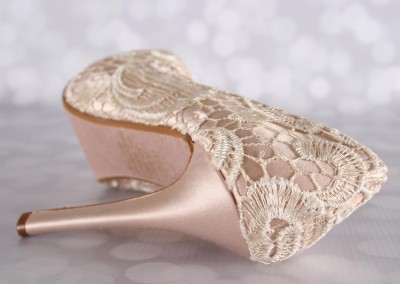 Blush Wedding Shoes Platform Peep Toe Bridal Heels Dark Ivory Lace Overlay