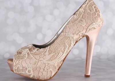 Blush Wedding Shoes Platform Peep Toe Bridal Heels Dark Ivory Lace Overlay