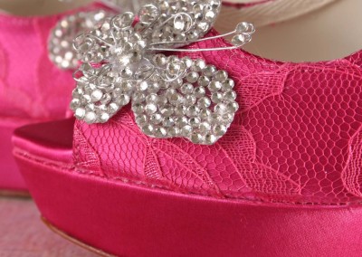 Custom Wedding Shoes Fuchsia Platform Peeptoe Wedding Shoes with Lace Overlay, Crystal Covered Heel and Heel Cup and Silver Crystal Butterflies by Ellie Wren Custom Wedding Shoes 3