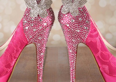Custom Wedding Shoes Fuchsia Platform Peeptoe Wedding Shoes with Lace Overlay, Crystal Covered Heel and Heel Cup and Silver Crystal Butterflies by Ellie Wren Custom Wedding Shoes 8