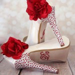 Ivory Platform Peep Toes with Red and Silver Rhinestones on Heel & Platform, Red Trio on Ankle and Red Rhinestone I Do 2
