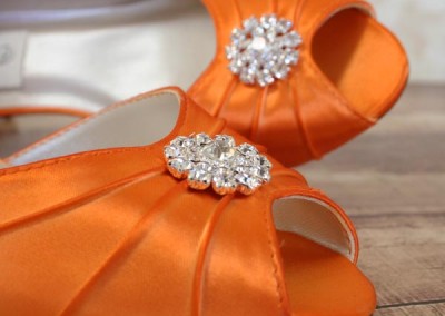 Custom Wedding Shoes Orange Dorsay Peep Toe Kitten Heel Simple Rhinestone Adornment 2