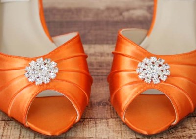 Custom Wedding Shoes Orange Dorsay Peep Toe Kitten Heels Simple Rhinestone Adornment 1