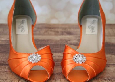 Custom Wedding Shoes Orange Dorsay Peep Toe Kitten Heels Simple Rhinestone Adornment 2