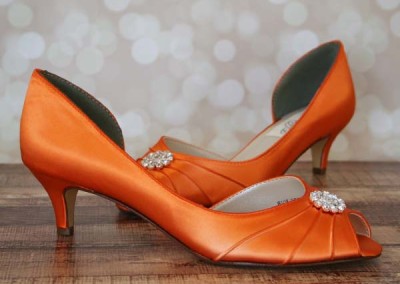 Custom Wedding Shoes Orange Dorsay Peep Toe Kitten Heels Simple Rhinestone Adornment 3