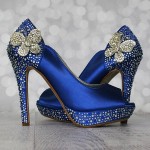 Custom Wedding Shoes Royal Blue Peep Toe Wedding Shoes with Silver and Blue Rhinestone Heel and Platform and Silver Rhinestone Butterflies 1