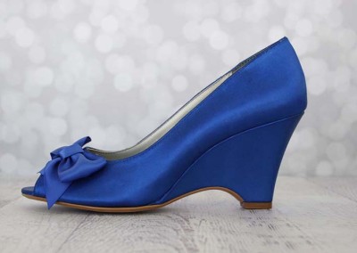 Royal Blue Wedding Shoes Peeptoe Wedges with Matching Bow