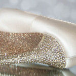 Blush Wedding Shoes High Heel Crystal Heel Glitter Sole Lace Accents